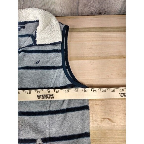 Nautica Sweater Vest Womens Medium Fleece Full Zip Pockets Striped Grey & Blue - Picture 4 of 5